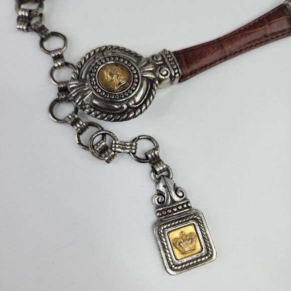 Brighton Vintage Leather Belt 20707 Gold Silver Cameo Accents Size Small USA main image 10